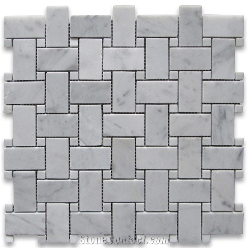 Carrara White Marble Random Strip Mosaic Tile