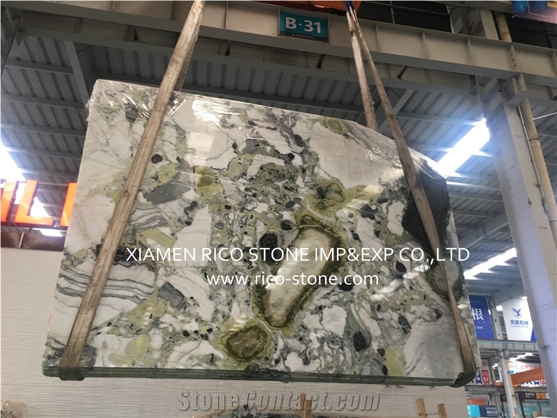 White Beauty Ice Connect Green Jade Marble