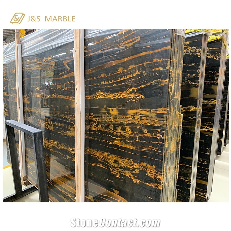 Customized Wholesale Black Golden Flower Marble