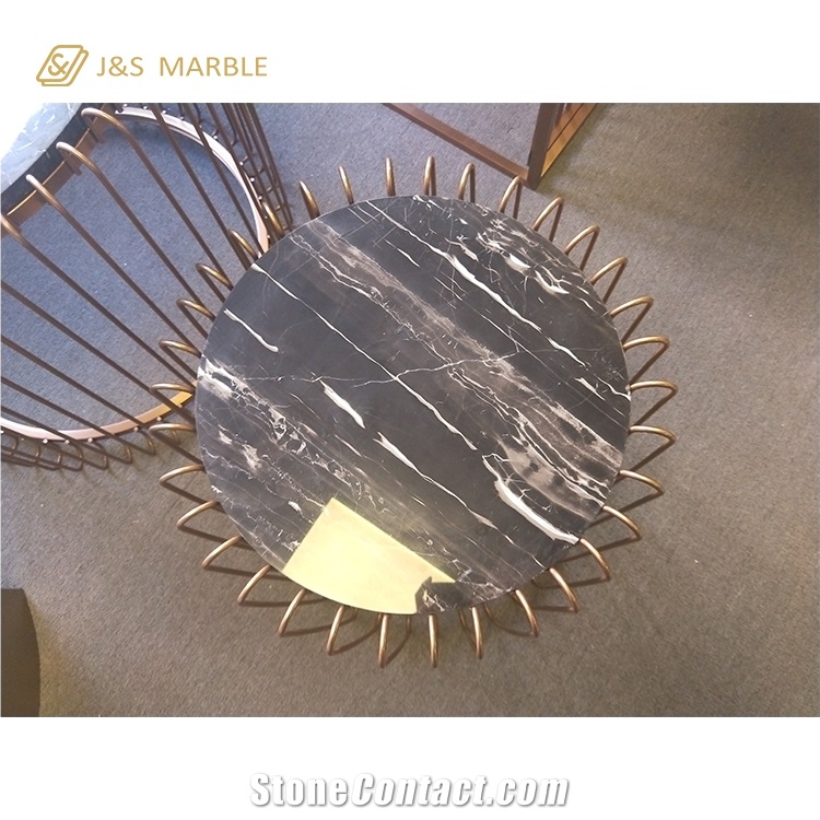 Marble Table Top with Line Meterial Foot
