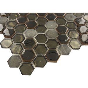 Hexagon Black Glossy and Matte Glass Mosaic