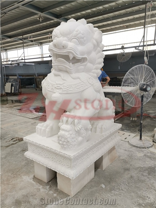 Bianco Sevic White Marble Lion Carving