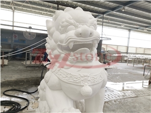 Bianco Sevic White Marble Lion Carving