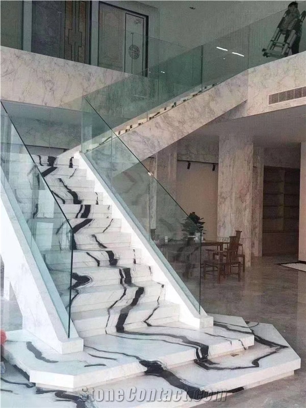 Panda White Marble Stairs & Step,Risers Interior Lobby Project