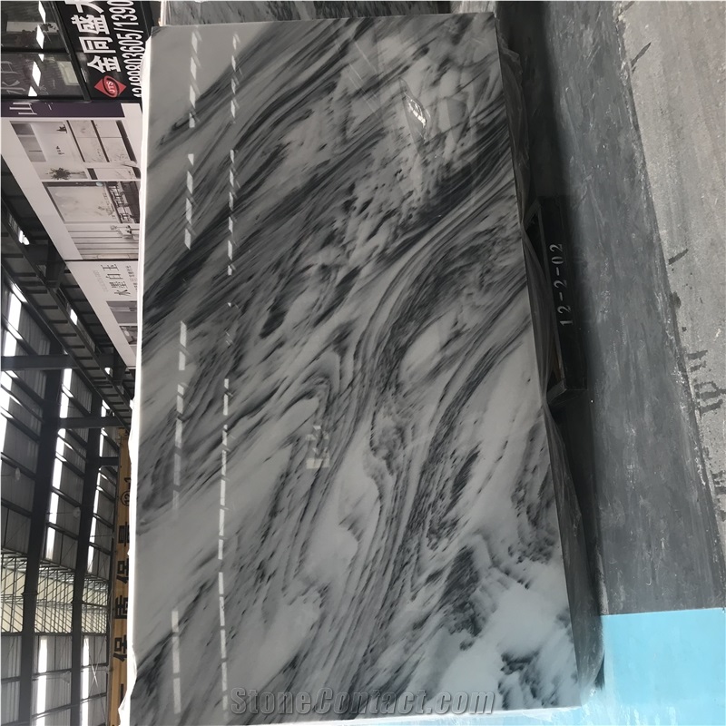 China Ink White Marble with Wooden Veins Slab