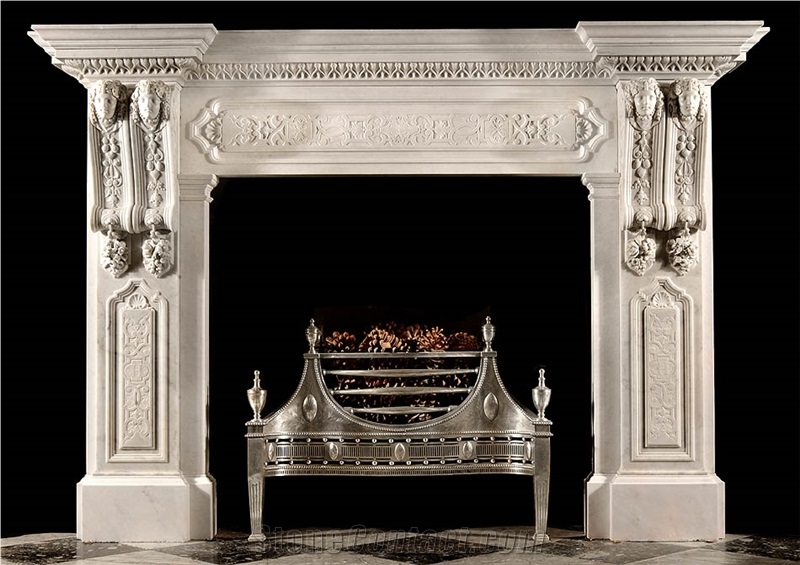 White Marble Fireplace Handcarved Fireplace