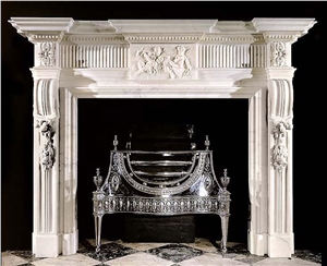 White Marble Fireplace Handcarved Fireplace