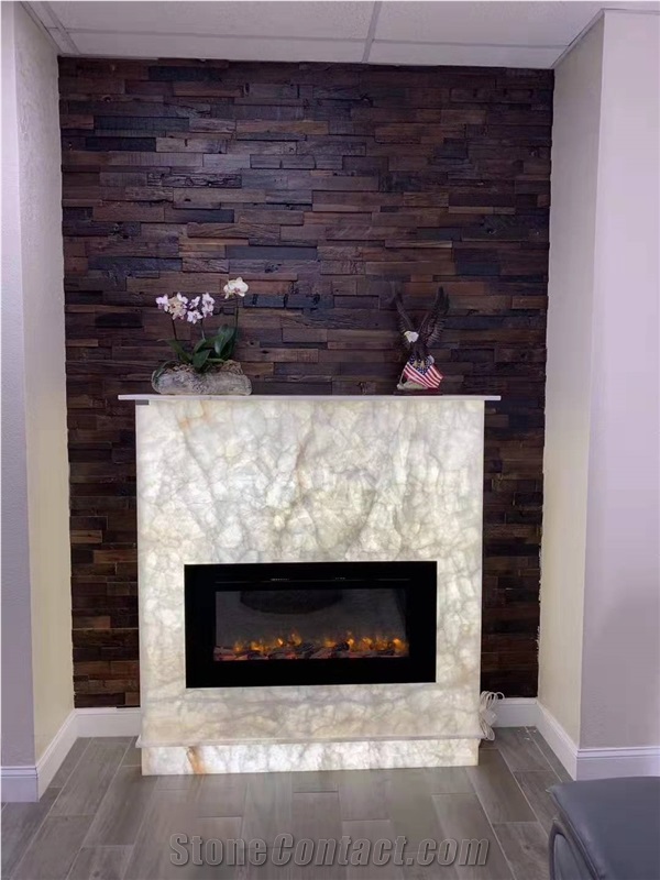Translucent White Onyx Modern Style Fireplace