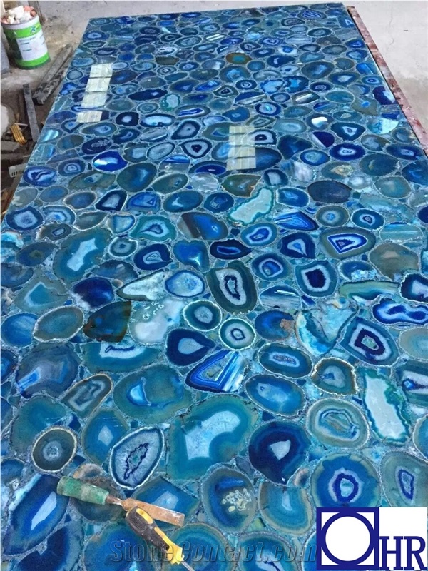 Blue Agate Semiprecious Stone Slab 