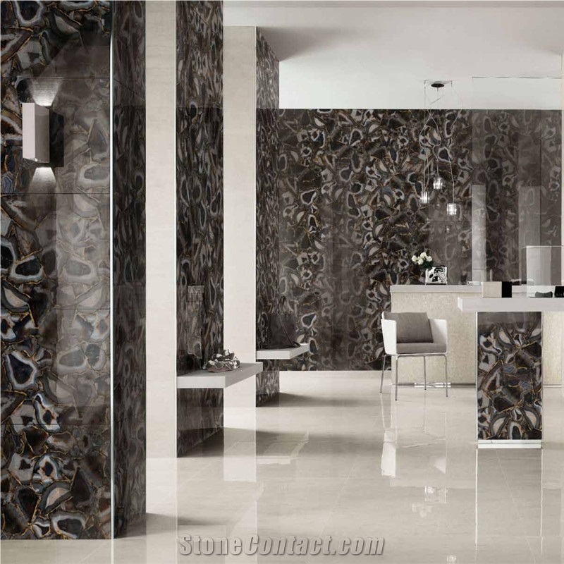Grey Agate Stone Wall Tile, Brown Umbra Gemstone