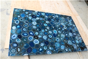 Customized Blue Agate Gemstone Dinning Table Tops