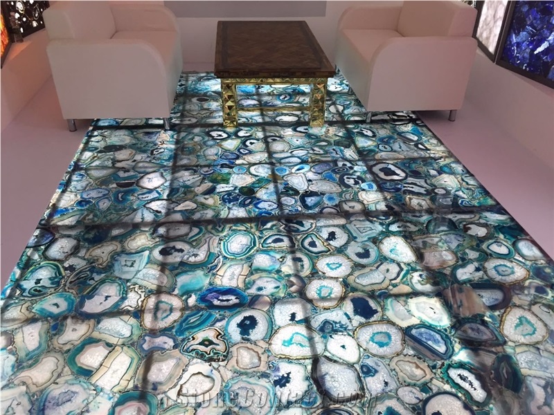 Hot Sale Backlit Blue Agate Gemstone Floor Tiles