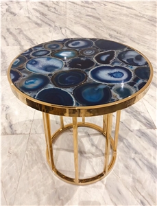 Hot Sale Blue Agate Gemstone Table Tops