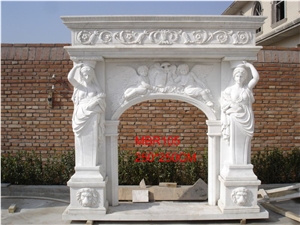 Western Style White Marble Villa Fireplace Hearth Customized