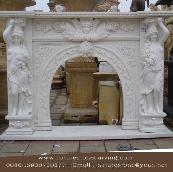 Western Style White Marble Villa Fireplace Hearth Customized
