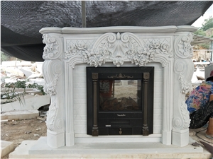 White Marble Masonry Fireplace Heaters Flower Sculptured