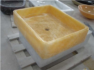 Honey Onyx Rectangle Sinks, Stone Wash Basins