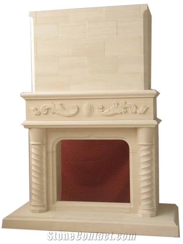 Beige Limestone Indoor Outdoor Fireplace