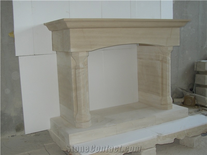 Beige Limestone Indoor Outdoor Fireplace