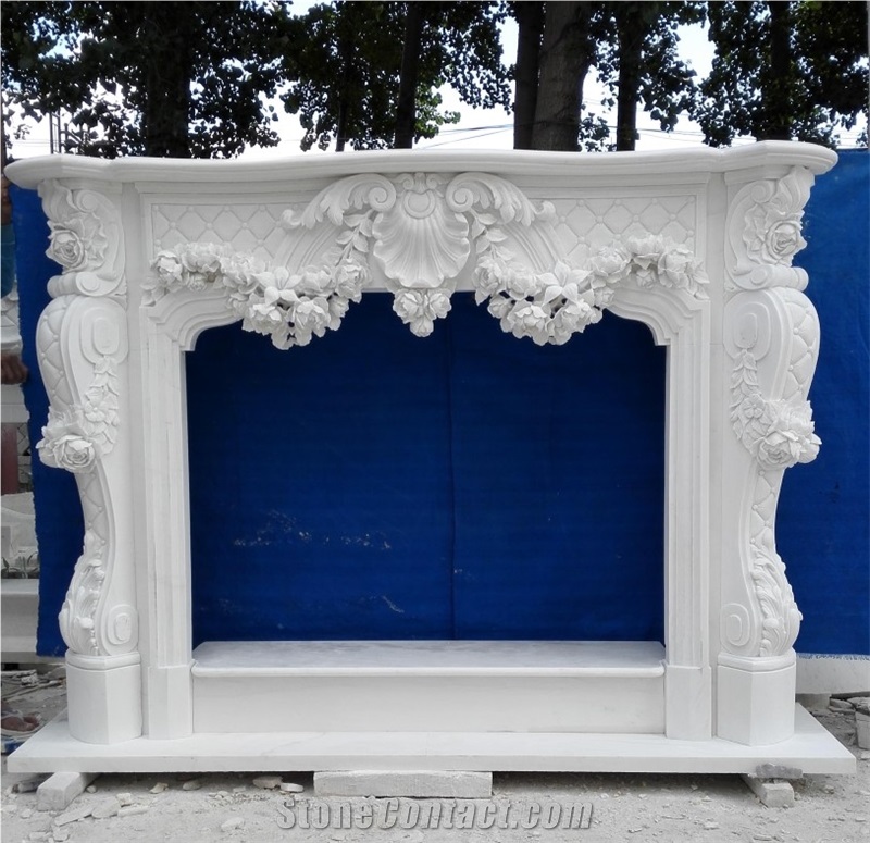 Hand-Carved Decoration Modern Marble Fireplace