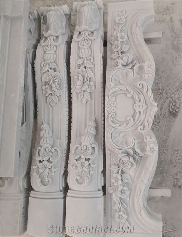 Hand-Carved Decoration Modern Marble Fireplace
