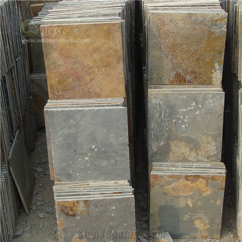 China Yellow Wooden Grain Slate Floor Tiles
