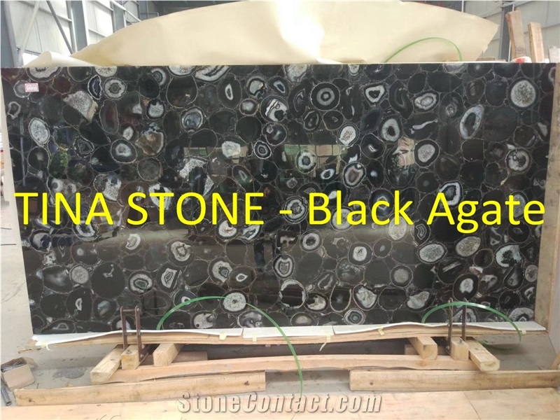 Black Agate Gemstone Precious Stone Slabs Tiles
