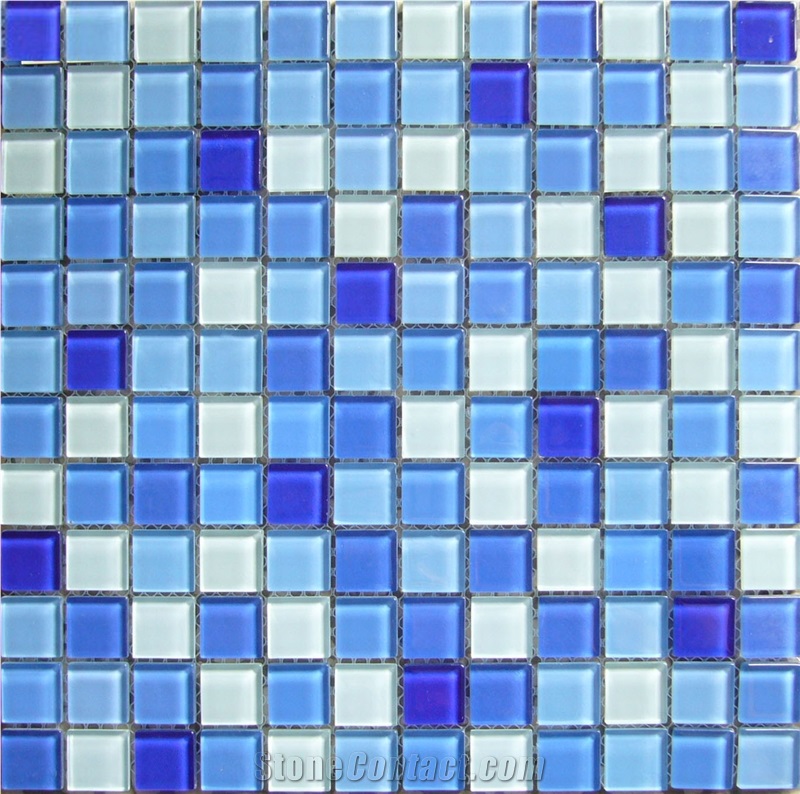 Blue Color Glass Wall Floor Polished Mosaic