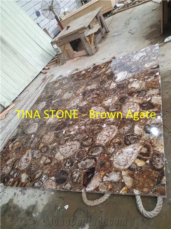Brown Agate Gemstone Precious Stone Slabs Tiles