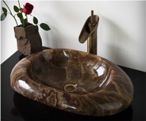 Brown Onyx Stone Sinks Basins with Bathroom Sinks