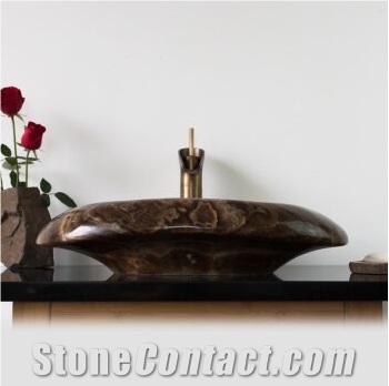 Brown Onyx Stone Sinks Basins with Bathroom Sinks