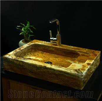 Golden Onyx Stone Rectangle Sinks Basins Natural