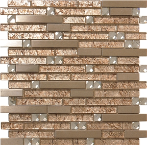 Golden Stone Metal Mosaic Linear Strip Wall Floor