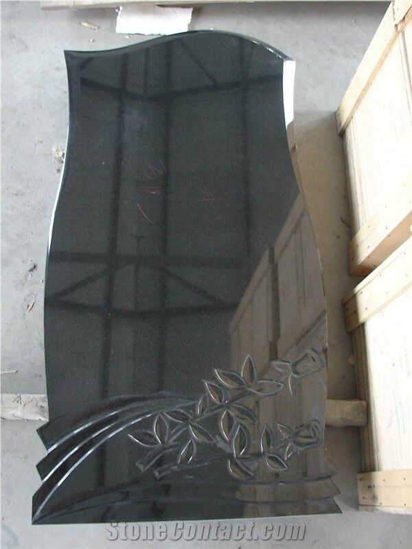 Highly Polished Black Monument with Flower