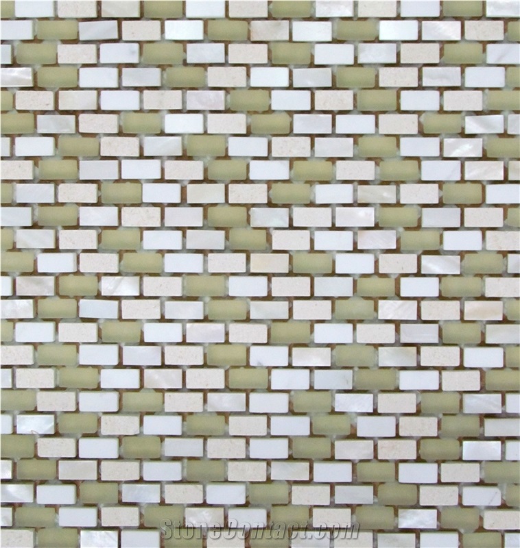 Interior Stone Beige and Green Color Mosaic Wall