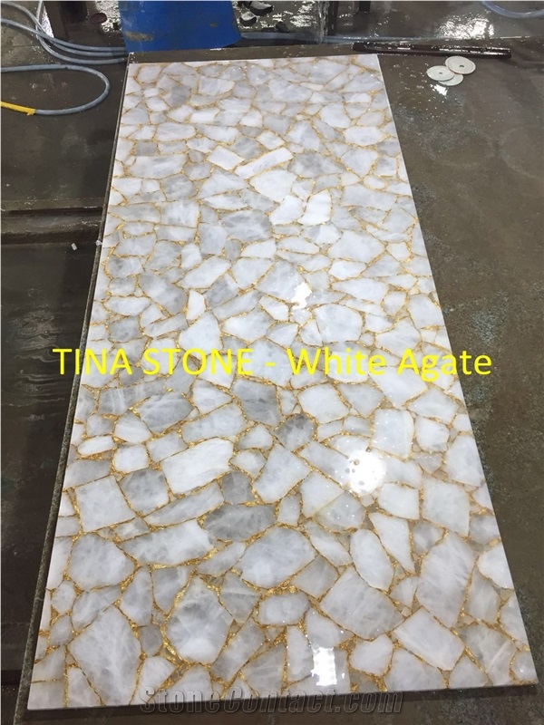 White Agate Gemstone Precious Stone Slabs Tiles