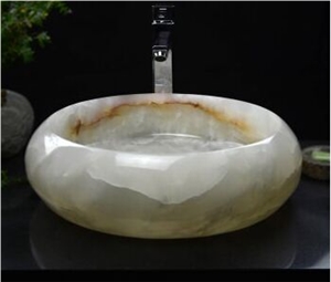 White Onyx Stone Sinks Basins with Natural Face
