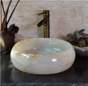White Onyx Stone Sinks Basins with Natural Face
