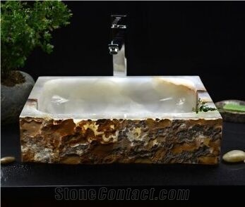 White Onyx Stone Wash Sink Basin Bathroom Sinks