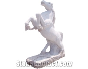 White Stone Jumping Hourse Animal Sculptures