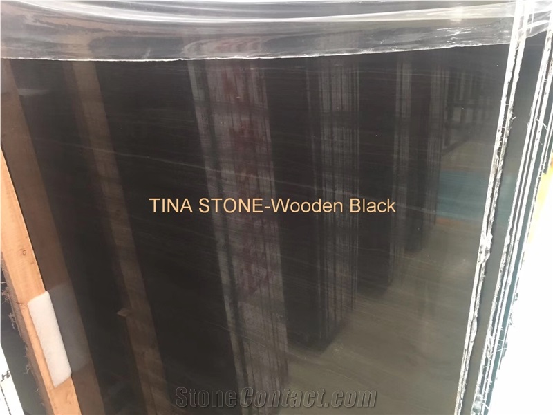 Wooden Black Polished Marble Home Tiles Slabs