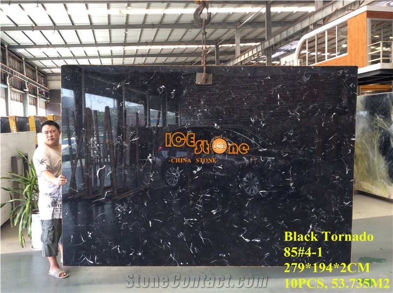 Chinese Black Tornado Flower Marble Slabs & Tiles