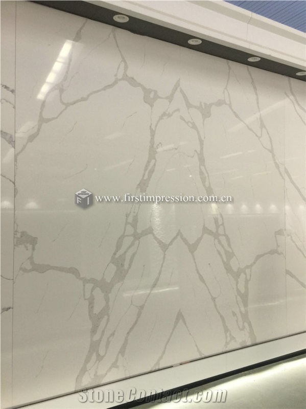 Calacatta White Quartz Stone Slabs for Interior