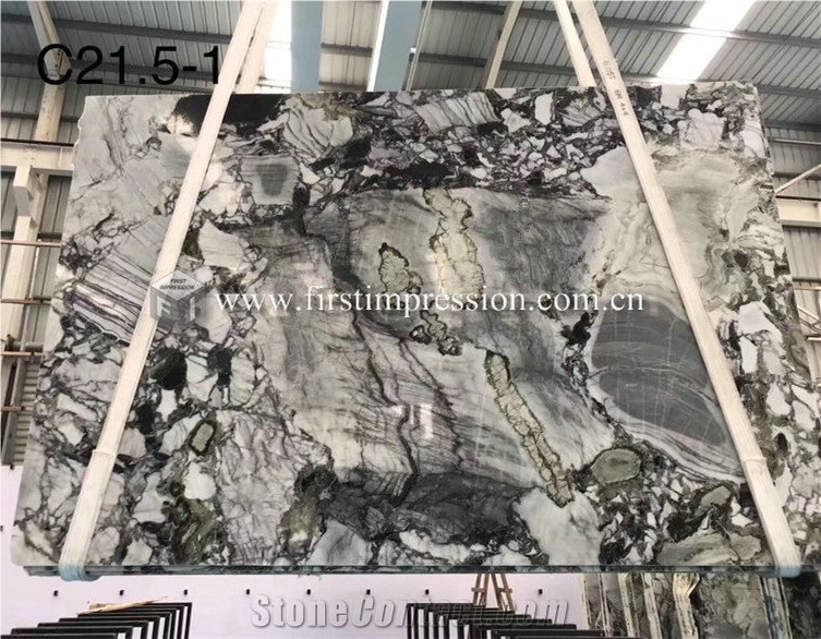 Cheap White Beauty Ice Connect Green Marble Slabs