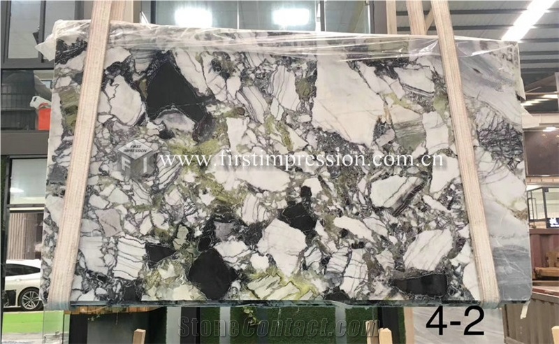 Luxury White Beauty Ice Connect Green Marble Slabs