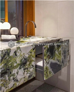 Popular White Beauty Green Marble Countertop with Wash Basin