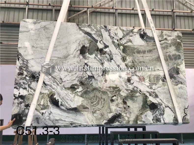White Beauty Ice Connect Green Marble Counter Top