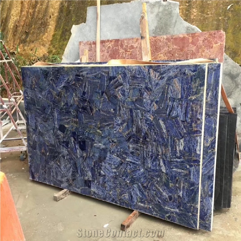 Polished Blue Bahia Semiprecious Stone Slabs and Tile
