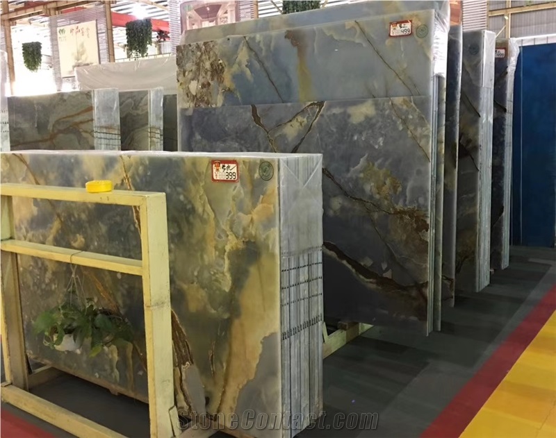 Azur Onyx Blue Stone Slab Tile In China Market
