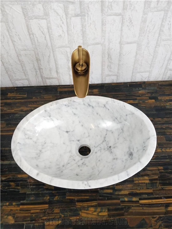 Carrara White Marble Oval Wash Basin Sink Bowl